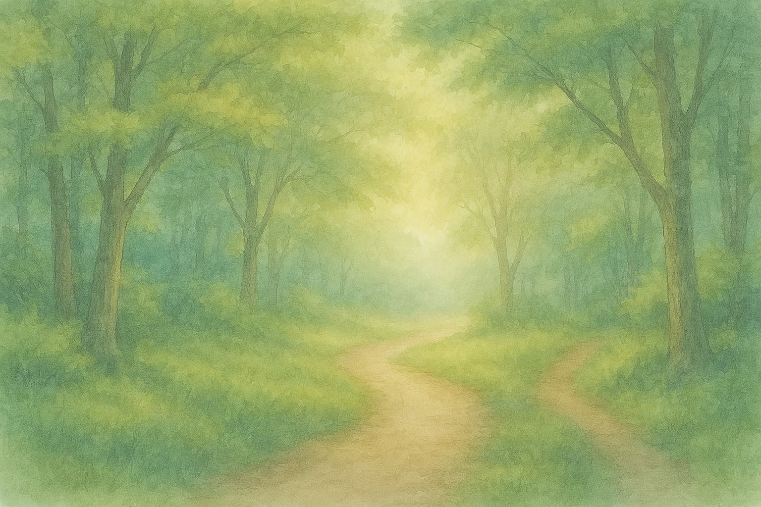 希望が見えてきて明るい気持ちになる比喩として緑が映える林道