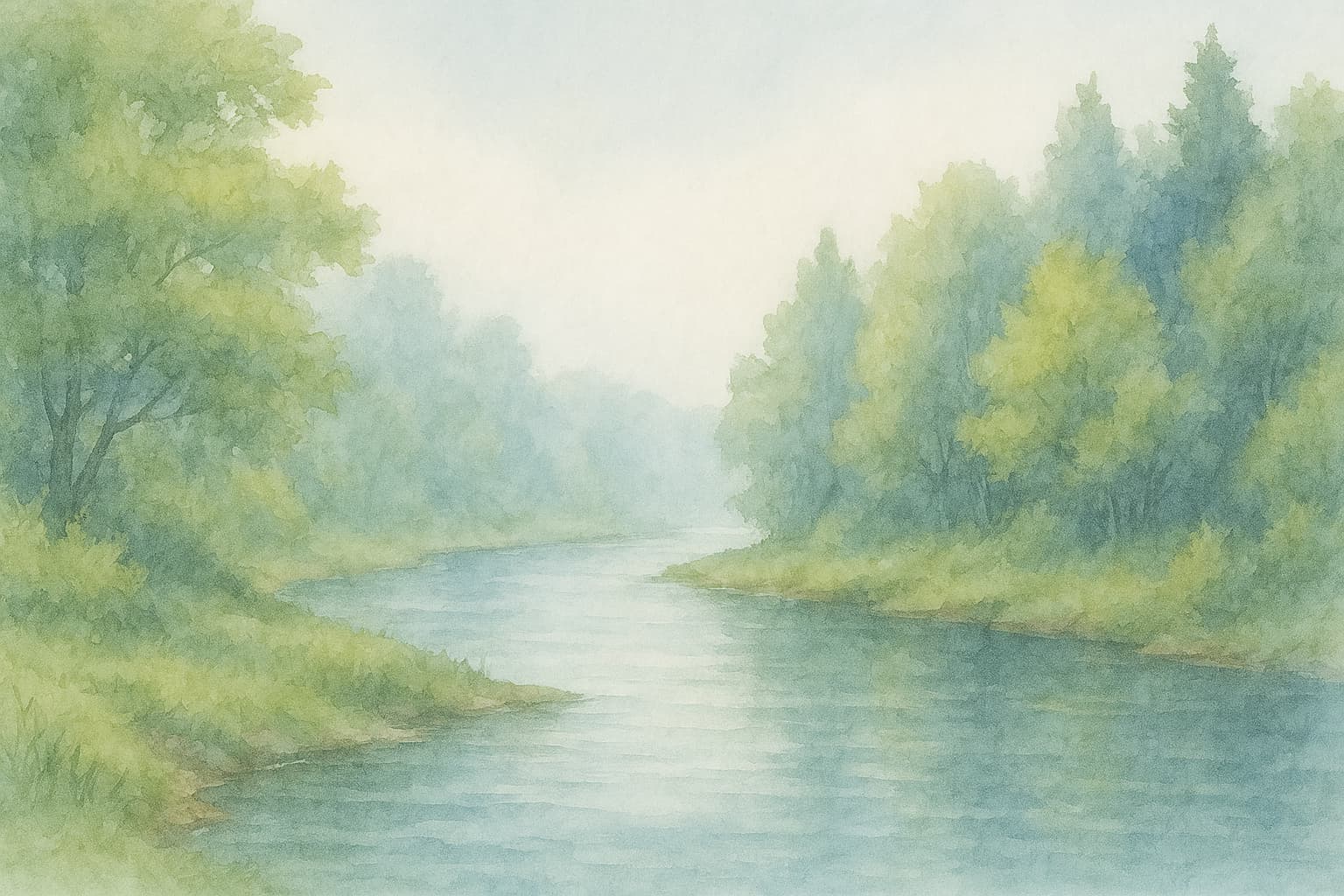 安心できる場所が見えてきた気持ちの比喩として水と樹木が見え川辺